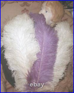 MASSIVE 1903 Antique Mae West Platter HAT w Huge Purple & Cream Ostrich Plumes
