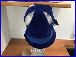 MCM Mr John Jr Royal Blue Velor Bow Boho Brim Bow Ladies Hat. 23