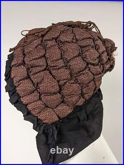 MID 19th Century Stuffed Silk Pumpkin Hood Bonnet