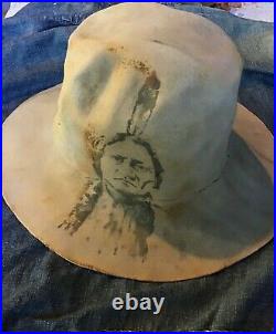 Magnolia Pearl Beaver Felt Hand Painted Hat Sitting Bull very rare, One size