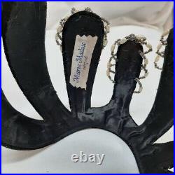 Marie Madix Flapper Skull Cap Headband Black Velvet Rhinestone Glass Beaded VTG