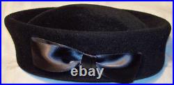 Marshall Fields womens fur hat Rabbit black 1940s vtg made in England