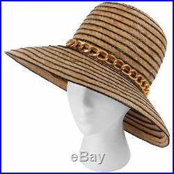 Miss Dior by CHRISTIAN DIOR c. 1960s Black Gold Woven Straw Bow Chain Sun Hat
