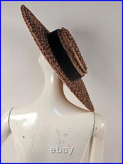 Most Massive Early Edwardian Straw Hat W Silk Ribbon Trimmed Crown