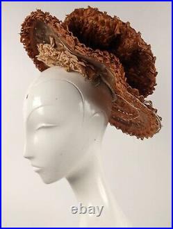 Most Whimsical Victorian Straw Hat W Rose Trimmed Under Brim