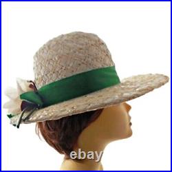 Mr John Womens Wide Brim Straw Hat High Dome Big Flower Vintage 1960s M/L