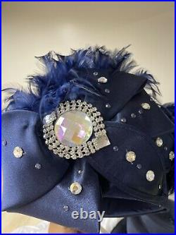 Ms. Divine Church Or Derby Hat Navy Blue with feathers. Unique and Beautiful