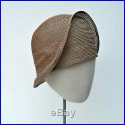 NEVER USED 1920s VINTAGE Beige Strip Straw CLOCHE Flapper Hat AUTHENTIC