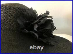 NEW Never worn Vintage Patricia Underwood Black Straw Silk Flower Wide Brim Hat