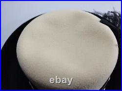 NEW-Vintage Fine Millinery By August Accessories Woman's Black Cream Wool Hat