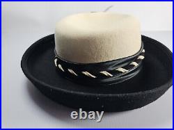 NEW-Vintage Fine Millinery By August Accessories Woman's Black Cream Wool Hat