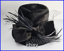 NEW-Vintage Fine Millinery By August Accessories Woman's Black Hat Bow