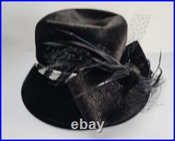 NEW-Vintage Fine Millinery By August Accessories Woman's Black Hat Bow