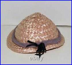 NEW YORK CREATION vintage pink straw hat with purple scarf wrap 22
