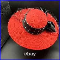 NOS Vtg Women's Hat Sonni San Fransisco Red Black White Polka dot Church Derby