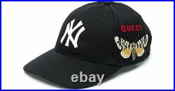 NWT Gucci NY Yankees Cap With Butterfly Embroidery Black U Size 57-61 cm