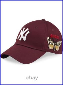 NWT Gucci NY Yankees Cap With Butterfly Embroidery Bordeaux U Size 57-61 cm