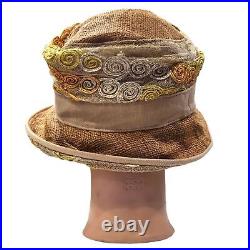 NWT Vintage Hattitude women's hand made linen lace embroidered bucket hat gold