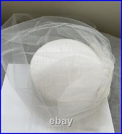 New Small Off White Dupioni Silk Pill Box Hat with Veil Netting Bow Wedding