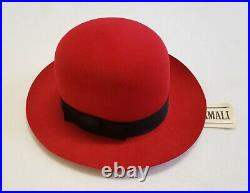 New Vintage 80s NORMA KAMALI for STETSON Red Fedora Hat NEW OLD STOCK With Tags