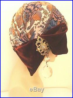 Nocera & Co Cloche Flapper Hat Handmade 100% silk Antique/vintage Crystals Brass