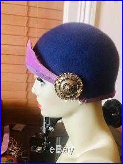 Nocera & Co. Designer Women's cloche hat handmade antique brass embellishments