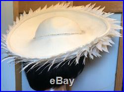 ONE of A KIND 1960 Jack Mcconnell NY Vintage Cream Hat Feathers Rhinestone RED