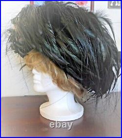 One of a Kind Jack McConnell Designer Black Blue Feathered Couture Hat in Box