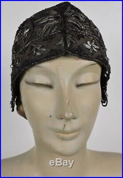 Opulent Flapper 1920s Silver & Gold Lame Cloche Hat W Floral Details