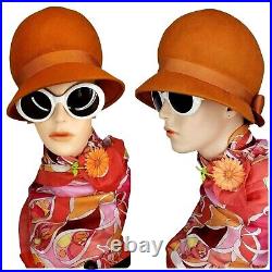 Orange Wool Felt Cloche Hat MOD 60s GOGO Style Modern Girl Union Label