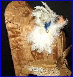 Orig Antique 1850 1860 CIVIL War Ladys Taffeta Flower Dress Gown Bonnet Hat