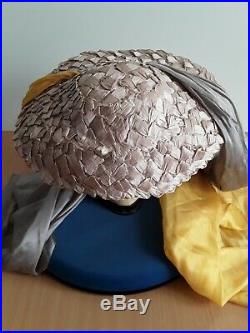 Original 1940s WWII era Pancake Hat with Silk Drapes Designer Laddie Northridge