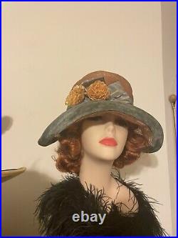 Original 20s Edwardian Horsehair Type Material Curved Brim Hat Flapper