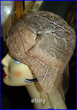 Original Antique 1920s Horsehair Lace CLOCHE HAT 21