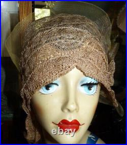 Original Antique 1920s Horsehair Lace CLOCHE HAT 21