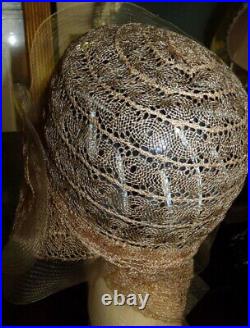 Original Antique 1920s Horsehair Lace CLOCHE HAT 21