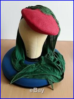 Original Late 1930s/ early 1940s WWII Green and Red Pancake with Drape WOW
