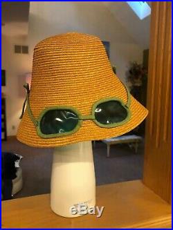 Original Rare 1960s Italian Vintage 60s Straw Hat with Built in Sunglasses
