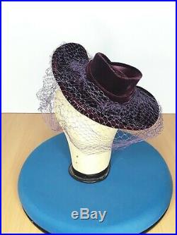 Original late 1930s/Early 1940s Cadbury Purple Velvet Tilt Topper with Veil