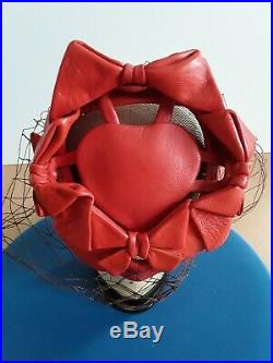 Original vintage BES BEN Amazing Love Heart Red Leather headpiece/ hat 1950s