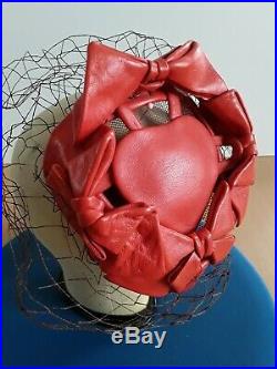 Original vintage BES BEN Amazing Love Heart Red Leather headpiece/ hat 1950s
