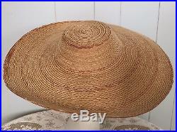 Oversized Straw Sun Hat Wide Brim Woven Summer Beach 30s 40s Vintage Vtg