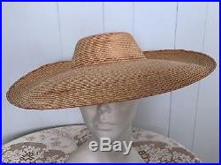 Oversized Straw Sun Hat Wide Brim Woven Summer Beach 30s 40s Vintage Vtg