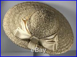 Oversized Straw Sun Hat Wide Brim Woven Summer Beach Antique 30s Vintage Vtg