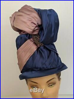 PARAMOUNT STUDIOS Vtg Turban Hat Costume Blue Purple Rhinestone Hollywood 50s