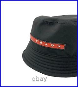 PRADA Vintage Logo Bucket Hat #L Fashion Accessory Black Red Cotton Rank A