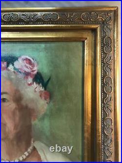 PV05412 Vintage FRAMED F. Cooper Oil Painting on Canvas- PORTRAIT WOMAN IN HAT