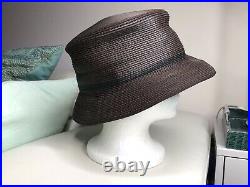 Patricia Underwood Hat Corded Leather Brown Black Bucket S 6-3/4 Vtg