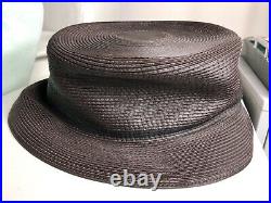 Patricia Underwood Hat Corded Leather Brown Black Bucket S 6-3/4 Vtg