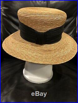 Patricia Underwood Tan Woven Straw Hat With Black Silk Band